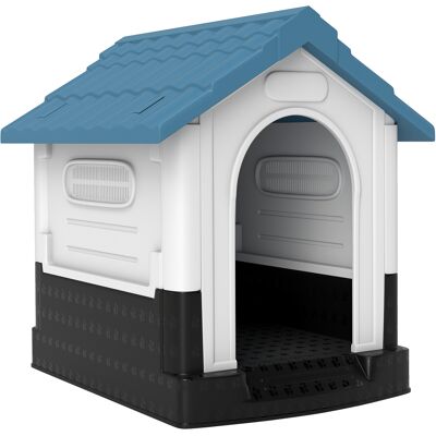 Pawhut Cuccia per Cani Piccoli da Esterno in Plastica con Finestre e Base Rialzata, 64.5x57x66 cm, Blu Aosom Italy Pawhut Cuccia per Cani Piccoli da Esterno in Plastica con Finestre e Base Rialzata, 64.5x57x66 cm, Blu Aosom Italy