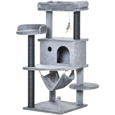 Pawhut Albero Tiragraffi per Gatti con Palo, Casetta, Letto, Amaca e 2 Giochi in Legno e Peluche, 48x48x107 cm, Grigio Aosom Italy Pawhut Albero Tiragraffi per Gatti con Palo, Casetta, Letto, Amaca e 2 Giochi in Legno e Peluche, 48x48x107 cm, Grigio Aosom Italy
