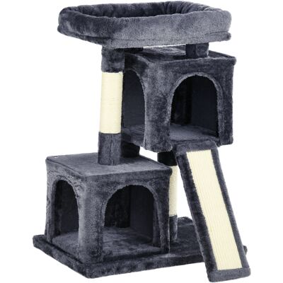 Pawhut Albero Tiragraffi per Gatti con Pali in Sisal, Lettino e 2 Casette, 59x39x83cm, Nero Aosom Pawhut Albero Tiragraffi per Gatti con Pali in Sisal, Lettino e 2 Casette, 59x39x83cm, Nero Aosom