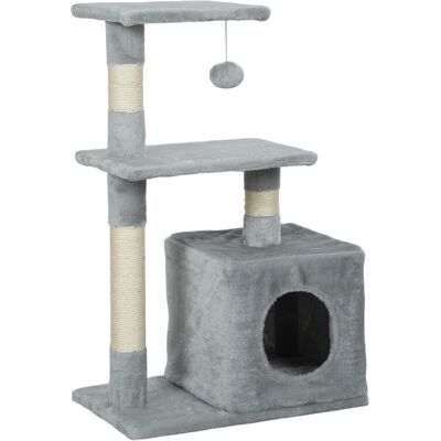 Pawhut Tiragraffi per Gatti con Casetta, 2 Piattaforme e Pallina, in Legno, Sisal e Peluche, 50x30x81.5 cm, Grigio Aosom Italy Pawhut Tiragraffi per Gatti con Casetta, 2 Piattaforme e Pallina, in Legno, Sisal e Peluche, 50x30x81.5 cm, Grigio Aosom Italy