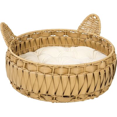 Pawhut Letto per Gatti in Rattan con Cuscino Rimovibile, Cuccia per Gatti fino a 10kg, 50x50x25 cm, Marrone Chiaro Aosom Italy Pawhut Letto per Gatti in Rattan con Cuscino Rimovibile, Cuccia per Gatti fino a 10kg, 50x50x25 cm, Marrone Chiaro Aosom Italy