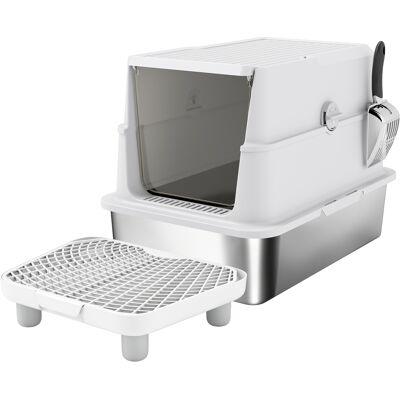 Pawhut Lettiera in Acciaio Inossidabile, Interno XL, con Paletta, Grigio Chiaro Aosom Italy Pawhut Lettiera in Acciaio Inossidabile, Interno XL, con Paletta, Grigio Chiaro Aosom Italy