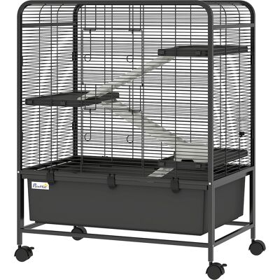 Pawhut Gabbia per Conigli in Acciaio a 4 Livelli con Piattaforme, Rampe, Ruote, Serbatoio Acqua e Vassoio Rimovibile, Nero Aosom Italy Pawhut Gabbia per Conigli in Acciaio a 4 Livelli con Piattaforme, Rampe, Ruote, Serbatoio Acqua e Vassoio Rimovibile, Nero Aosom Italy