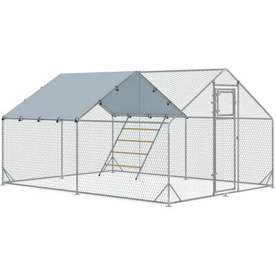 Pawhut Recinto per Galline da 12m² per 12-18 Animali con Tetto Impermeabile, Mangiatoia e Posatoio, 3x4x1.9m, Argento Pawhut Recinto per Galline da 12m² per 12-18 Animali con Tetto Impermeabile, Mangiatoia e Posatoio, 3x4x1.9m, Argento