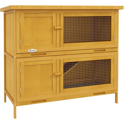 Pawhut Conigliera a 2 Livelli in Lego di Abete e Bitume con Rampa, 2 Vassoi Estraibili 4 Porte, 97x44x91 cm, Giallo Aosom Italy Pawhut Conigliera a 2 Livelli in Lego di Abete e Bitume con Rampa, 2 Vassoi Estraibili 4 Porte, 97x44x91 cm, Giallo Aosom Italy