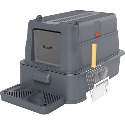 Pawhut Lettiera per Gatti Chiusa da 80L con Vassoio Estraibile, in ABS e Acciaio Inox, 63x43x43 cm, Grigio Scuro Aosom Italy Pawhut Lettiera per Gatti Chiusa da 80L con Vassoio Estraibile, in ABS e Acciaio Inox, 63x43x43 cm, Grigio Scuro Aosom Italy