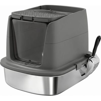Pawhut Grande Lettiera per Gatti in Acciaio Inox, Vassoio Chiuso per Lettiera con Paletta in Metallo e Sacchetto Deodorante, Grigio Scuro Aosom Italy Pawhut Grande Lettiera per Gatti in Acciaio Inox, Vassoio Chiuso per Lettiera con Paletta in Metallo e Sacchetto Deodorante, Grigio Scuro Aosom Italy
