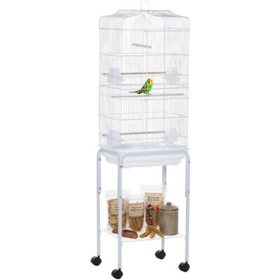 Pawhut Gabbia per Uccelli, Voliera in Metallo e Acciaio con Ruote, Trespoli e Ciotole, 46.5x36x157cm, Bianco Aosom Pawhut Gabbia per Uccelli, Voliera in Metallo e Acciaio con Ruote, Trespoli e Ciotole, 46.5x36x157cm, Bianco Aosom