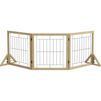 Pawhut Cancellino per Cani Pieghevole con 3 Pannelli e Piedini Triangolari, 210x70 cm, Legno Naturale Aosom Italy Pawhut Cancellino per Cani Pieghevole con 3 Pannelli e Piedini Triangolari, 210x70 cm, Legno Naturale Aosom Italy