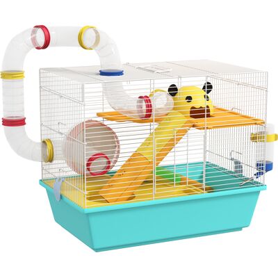 Pawhut Gabbia per Criceti con Ruota, Casetta, Ciotola, Rampe e Serbatoio, in Acciaio, PS e PP, 45x28x37 cm, Bianco e Azzurro Aosom Italy Pawhut Gabbia per Criceti con Ruota, Casetta, Ciotola, Rampe e Serbatoio, in Acciaio, PS e PP, 45x28x37 cm, Bianco e Azzurro Aosom Italy