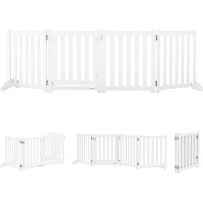 Pawhut Barriera per Cani Pieghevole a 4 Pannelli con Porta in Legno, 205x60 cm, Bianco Aosom Italy Pawhut Barriera per Cani Pieghevole a 4 Pannelli con Porta in Legno, 205x60 cm, Bianco Aosom Italy