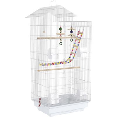 Pawhut Gabbia per Uccelli, Voliera con Maniglia e Porte, Gabbietta con Altalena, Ciotole e Giochi, 46x36x100 cm, Bianco Aosom Italy Pawhut Gabbia per Uccelli, Voliera con Maniglia e Porte, Gabbietta con Altalena, Ciotole e Giochi, 46x36x100 cm, Bianco Aosom Italy