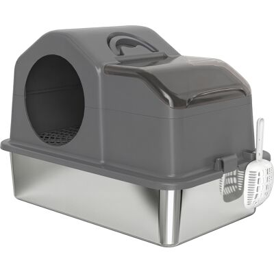 Pawhut Lettiera Gatto Chiusa XL in Acciaio Inox con Coperchio, Paletta, Tappetino Raccogli-sabbia, Grigio Scuro Aosom Italy Pawhut Lettiera Gatto Chiusa XL in Acciaio Inox con Coperchio, Paletta, Tappetino Raccogli-sabbia, Grigio Scuro Aosom Italy