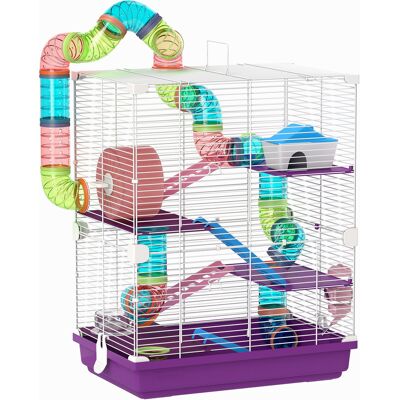 Pawhut Gabbia per Criceti a 5 Livelli con Tubi, Ruota, Scale, Casetta e Bottiglia, 46x30x58 cm, Viola Aosom Italy Pawhut Gabbia per Criceti a 5 Livelli con Tubi, Ruota, Scale, Casetta e Bottiglia, 46x30x58 cm, Viola Aosom Italy