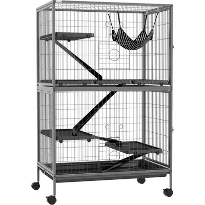 Pawhut Gabbia per Roditori con 4 Ingressi a Livelli Multipli con Amaca, in Metallo e PP, 80x52x128 cm, Argento e Grigio Aosom Italy Pawhut Gabbia per Roditori con 4 Ingressi a Livelli Multipli con Amaca, in Metallo e PP, 80x52x128 cm, Argento e Grigio Aosom Italy