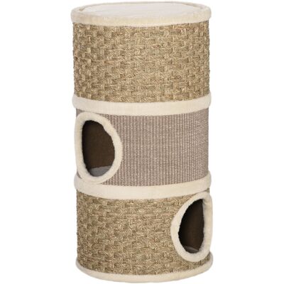 Pawhut Casetta Cuccia per Gatti Tiragraffi a Torre con 3 Nicchie, Corda in Sisal e Alga Marina, Bordo Peluche, Khaki e Marrone Aosom Pawhut Casetta Cuccia per Gatti Tiragraffi a Torre con 3 Nicchie, Corda in Sisal e Alga Marina, Bordo Peluche, Khaki e Marrone Aosom