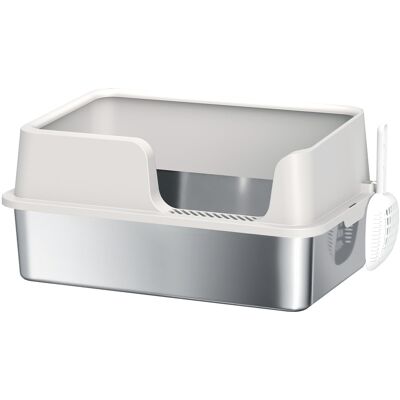 Pawhut Lettiera per Gatti con Bordi Rialzati, Vassoio e Paletta, in Acciaio Inox e PP, 60x40x28 cm, Grigio Chiaro Aosom Italy Pawhut Lettiera per Gatti con Bordi Rialzati, Vassoio e Paletta, in Acciaio Inox e PP, 60x40x28 cm, Grigio Chiaro Aosom Italy