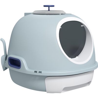 Vaschetta per Gatti Pawhut con Coperchio, Vassoio Estraibile, 2 Ingressi, Paletta, Blu - Lettiera per Gatti Vaschetta per Gatti Pawhut con Coperchio, Vassoio Estraibile, 2 Ingressi, Paletta, Blu - Lettiera per Gatti