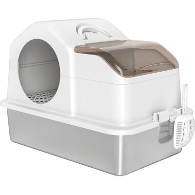 Pawhut Lettiera per Gatti Chiusa con 2 Tappetini, in Acciaio Inox, ABS e PP, 60.5x40.5x42 cm, Bianca e Argento Aosom Italy Pawhut Lettiera per Gatti Chiusa con 2 Tappetini, in Acciaio Inox, ABS e PP, 60.5x40.5x42 cm, Bianca e Argento Aosom Italy