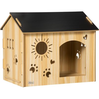 Pawhut Cuccia per Cani da Interno con Struttura in Legno e Aperture a Forma di Zampa, Cuore e Ossa, Rovere Aosom Italy Pawhut Cuccia per Cani da Interno con Struttura in Legno e Aperture a Forma di Zampa, Cuore e Ossa, Rovere Aosom Italy