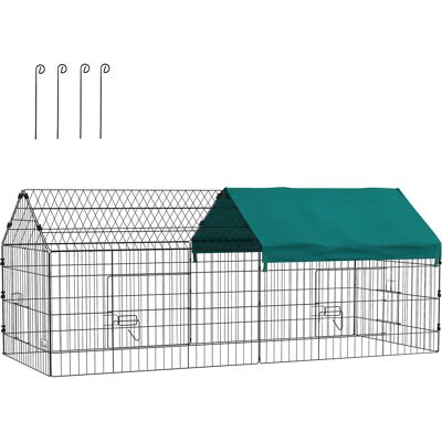 Pawhut Gabbia per Conigli da Esterno e Interno a Casetta con Tettuccio, 185x75x75 cm, Verde Aosom Italy Pawhut Gabbia per Conigli da Esterno e Interno a Casetta con Tettuccio, 185x75x75 cm, Verde Aosom Italy