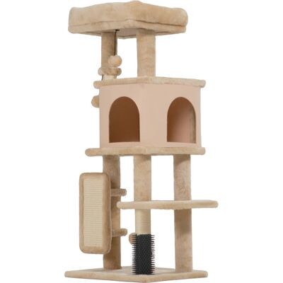 Pawhut Albero per Gatti Multilivello Alto 104 cm con Casetta, Lettino, Pali Tiragraffi, Spazzola e Pallina, Beige Aosom Italy Pawhut Albero per Gatti Multilivello Alto 104 cm con Casetta, Lettino, Pali Tiragraffi, Spazzola e Pallina, Beige Aosom Italy