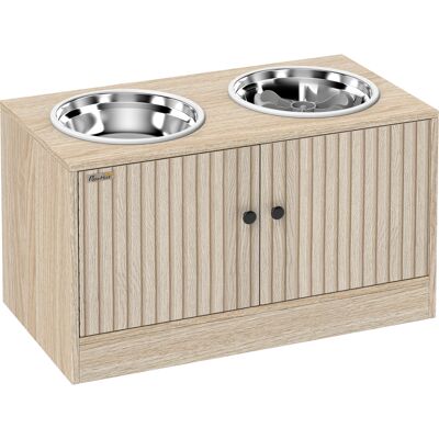 Pawhut Portaciotole per Cani con 2 Ciotole da 2L in Acciaio Inox e Armadietto Inferiore, in Legno, 60x30x35.5 cm, Rovere Aosom Italy Pawhut Portaciotole per Cani con 2 Ciotole da 2L in Acciaio Inox e Armadietto Inferiore, in Legno, 60x30x35.5 cm, Rovere Aosom Italy