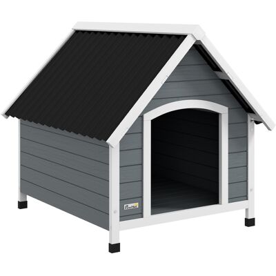 Pawhut Cuccia per Cani in Legno da Esterno, Casetta per Cani Grandi con Pavimento Rimovibile, 84x99x87cm, Grigio Pawhut Cuccia per Cani in Legno da Esterno, Casetta per Cani Grandi con Pavimento Rimovibile, 84x99x87cm, Grigio