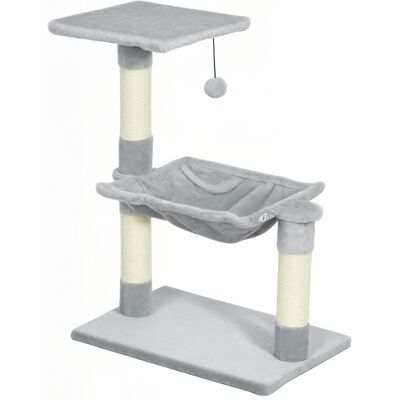 Pawhut Tiragraffi per gatti 70 cm con amaca, piattaforma e pali in sisal, grigio chiaro Aosom Italy Pawhut Tiragraffi per gatti 70 cm con amaca, piattaforma e pali in sisal, grigio chiaro Aosom Italy
