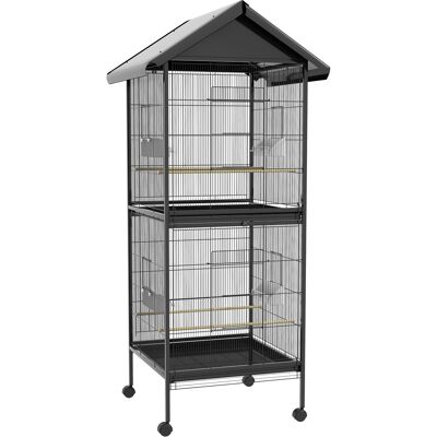 Pawhut Voliera per Uccelli a Rotelle con Vassoi Estraibili in Plastica e Posatoi, in Metallo, 71.8x71.8x170.2 cm, Nero Aosom Italy Pawhut Voliera per Uccelli a Rotelle con Vassoi Estraibili in Plastica e Posatoi, in Metallo, 71.8x71.8x170.2 cm, Nero Aosom Italy