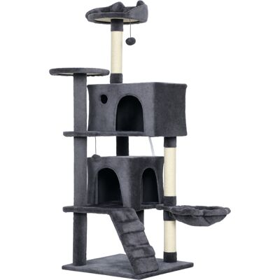Pawhut Albero per Gatti Alto 140 cm con 2 Casette, Lettino e Amaca per 2-3 Gatti, Rivestimento Peluche, Grigio Aosom Italy Pawhut Albero per Gatti Alto 140 cm con 2 Casette, Lettino e Amaca per 2-3 Gatti, Rivestimento Peluche, Grigio Aosom Italy