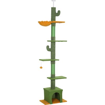 Pawhut Albero Tiragraffi per Gatti 5 kg a Soffitto Alto 230-275 cm con Amaca, Casetta, Piattaforme, Verde Aosom Italy Pawhut Albero Tiragraffi per Gatti 5 kg a Soffitto Alto 230-275 cm con Amaca, Casetta, Piattaforme, Verde Aosom Italy