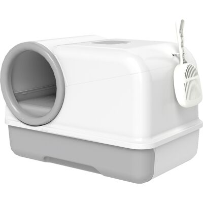 Pawhut Lettiera per Gatti Chiusa con Coperchio, Vassoio e 2 Sacchetti di Carbone, in PP, 59x39.5x39.5 cm, Bianco e Grigio Aosom Italy Pawhut Lettiera per Gatti Chiusa con Coperchio, Vassoio e 2 Sacchetti di Carbone, in PP, 59x39.5x39.5 cm, Bianco e Grigio Aosom Italy