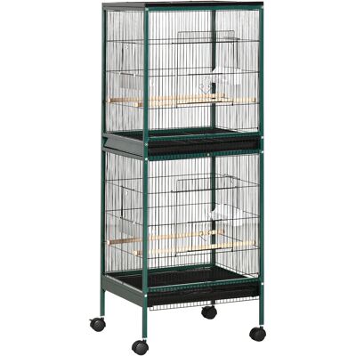 Pawhut Gabbia Voliera per Uccelli per Interni con Ruote e Vassoi Estraibili, 51.5x50x140 cm, Verde Scuro Aosom Italy Pawhut Gabbia Voliera per Uccelli per Interni con Ruote e Vassoi Estraibili, 51.5x50x140 cm, Verde Scuro Aosom Italy