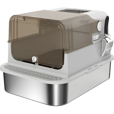 Pawhut Lettiera per Gatti Chiusa XXL in Acciaio Inox, Coperchio Apribile a 90° e Doppie Porte, 70x50x46.5 cm, Grigio Aosom Italy Pawhut Lettiera per Gatti Chiusa XXL in Acciaio Inox, Coperchio Apribile a 90° e Doppie Porte, 70x50x46.5 cm, Grigio Aosom Italy