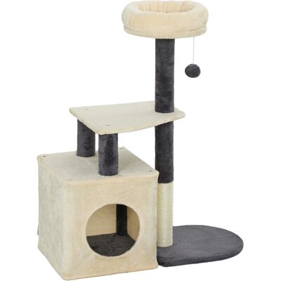 Pawhut Albero Tiragraffi per Gatti Alto 92 cm con Casetta, Lettino, Pali in Sisal e Pallina, Bianco Crema Aosom Italy Pawhut Albero Tiragraffi per Gatti Alto 92 cm con Casetta, Lettino, Pali in Sisal e Pallina, Bianco Crema Aosom Italy