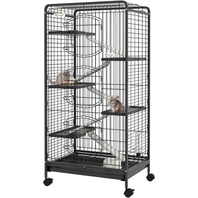 Pawhut Gabbia per Piccoli Animali con Ruote, 5 Rampe e 5 Piattaforme, Ciotola e Bottiglia, 64x43.5x131 cm, Nero Pawhut Gabbia per Piccoli Animali con Ruote, 5 Rampe e 5 Piattaforme, Ciotola e Bottiglia, 64x43.5x131 cm, Nero
