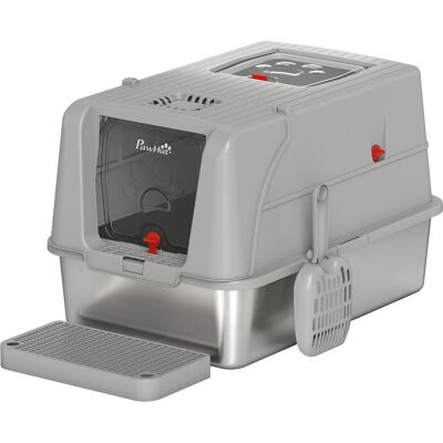 Pawhut Lettiera Gatto Chiusa XL in Acciaio Inox con Coperchio, Gradino Raccogli-lettiera, Paletta, Grigio Chiaro Aosom Italy Pawhut Lettiera Gatto Chiusa XL in Acciaio Inox con Coperchio, Gradino Raccogli-lettiera, Paletta, Grigio Chiaro Aosom Italy