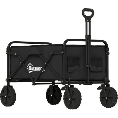Outsunny Carrello da Giardino Pieghevole 90L con Manico Regolabile e Portabicchieri, Nero Aosom Italy Outsunny Carrello da Giardino Pieghevole 90L con Manico Regolabile e Portabicchieri, Nero Aosom Italy