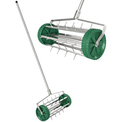 Outsunny Rastrello Scarificatore con Ruote da Giardino in Ferro zincato 135×42×15cm, Verde e argento Aosom Italy Outsunny Rastrello Scarificatore con Ruote da Giardino in Ferro zincato 135×42×15cm, Verde e argento Aosom Italy