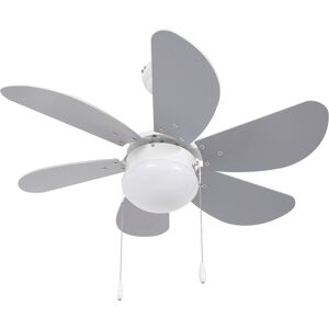 Homcom Ventilatore a Soffitto con Luce LED e Interruttore a Catena, in MDF e Acrilico, Ø76x41.5 cm, Grigio e Bianco