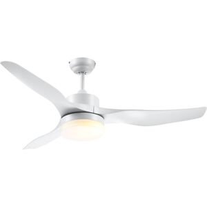 Homcom Ventilatore da Soffitto con Luce LED Regolabile in 3 Modalità e Telecomando Incluso, 6 Velocità, per Interni, Φ132x40 cm, Bianco