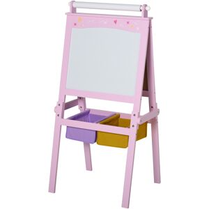 Homcom 3 In 1 Cavalletto da Disegno per bambini 3+, rotolo di carta 2 scatole lavagna bainca nera, MDF, rosa