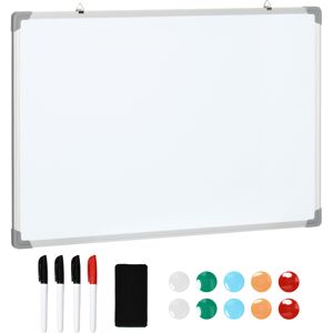 Homcom Lavagna Magnetica Bianca Rettangolare con 4 Pennarelli, 1 Gomma e 10 Magneti Inclusi, 90x60x1.8 cm