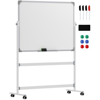 Homcom Lavagna Magnetica Bianca a 2 Facce con Accessori e 4 Ruote, in Alluminio e Acciaio, 127x50x165 cm Homcom Lavagna Magnetica Bianca a 2 Facce con Accessori e 4 Ruote, in Alluminio e Acciaio, 127x50x165 cm