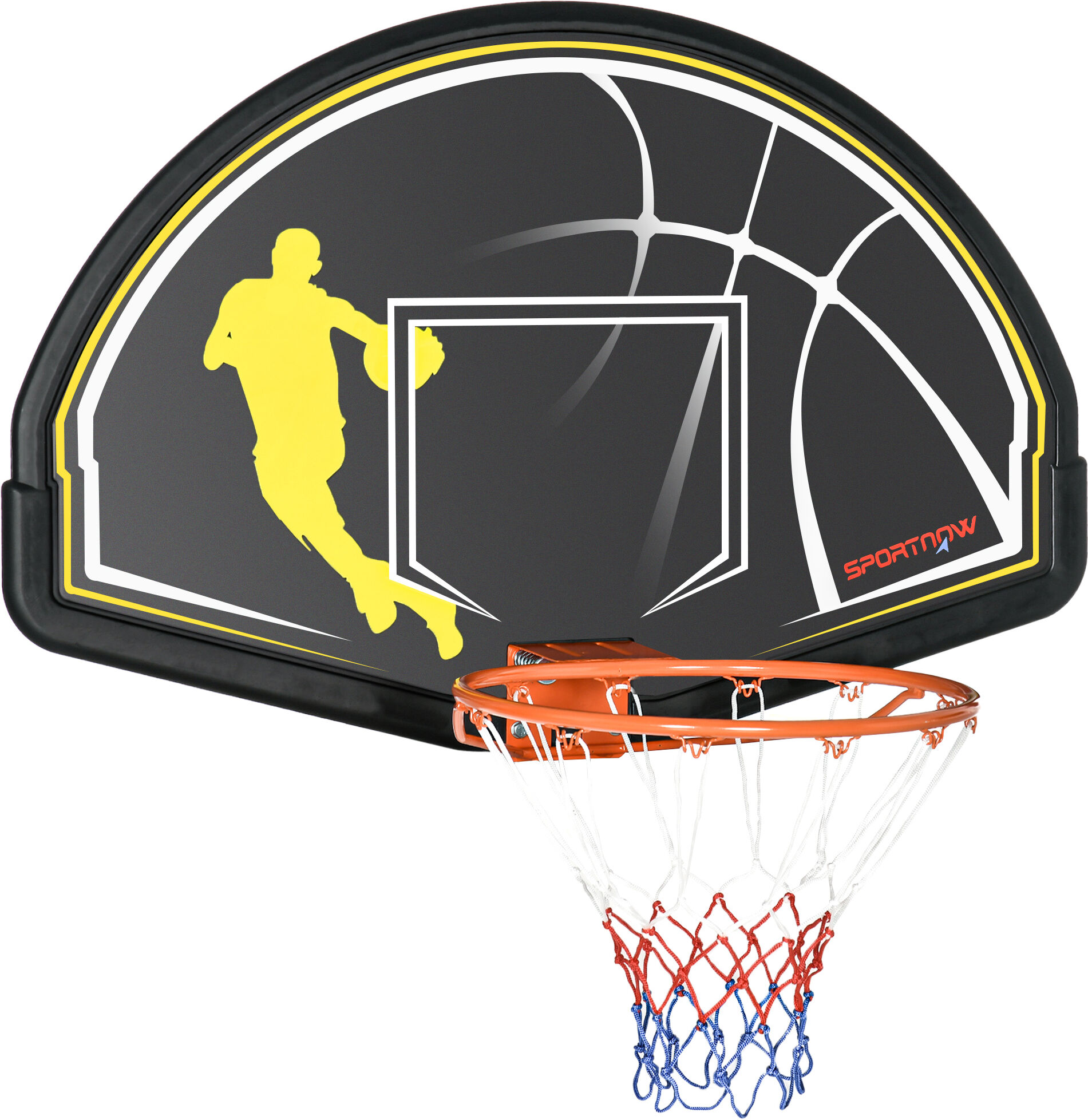 Sportnow Canestro Basket per Bambini e Adulti da Indoor e Outdoor in Acciaio e PE, 110x90x70 cm, Nero e Giallo