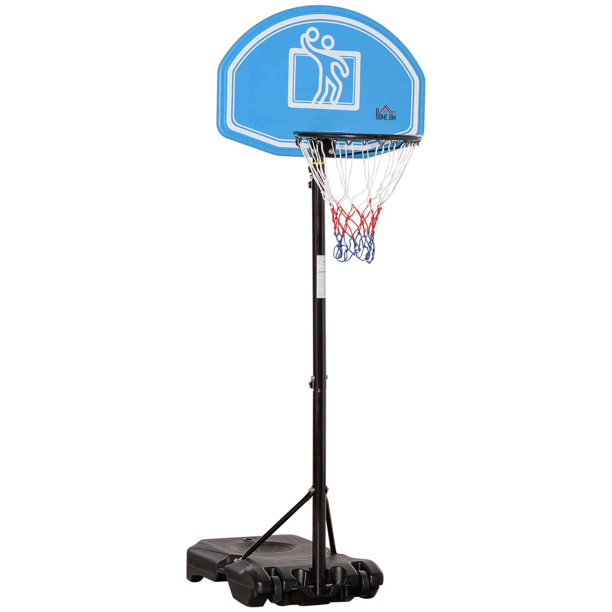 Homcom Canestro Basket con Altezza Regolabile 195-245cm, Base con Ruote e Tabellone, Blu