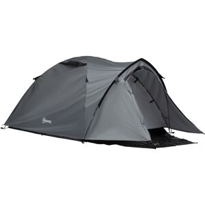 Outsunny Tenda da Campeggio 4 Posti Impermeabile con Vestibolo, Finestre e Porte con Cerniera, 325x183x130cm Grigio