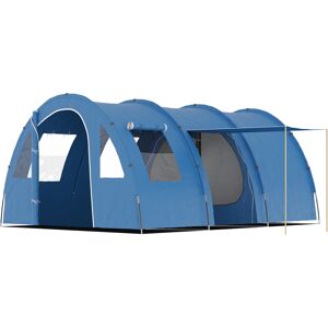 Outsunny Tenda da Campeggio per 5-6 Persone con 2 Porte, Finestre e Tasche Portaoggetti, 475x315x215 cm, Blu