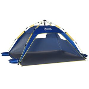 Outsunny Tenda da Spiaggia Pop Up con 2 Finestre Traforate e Porta Richiudibile, 220x173x120cm Blue e Giallo